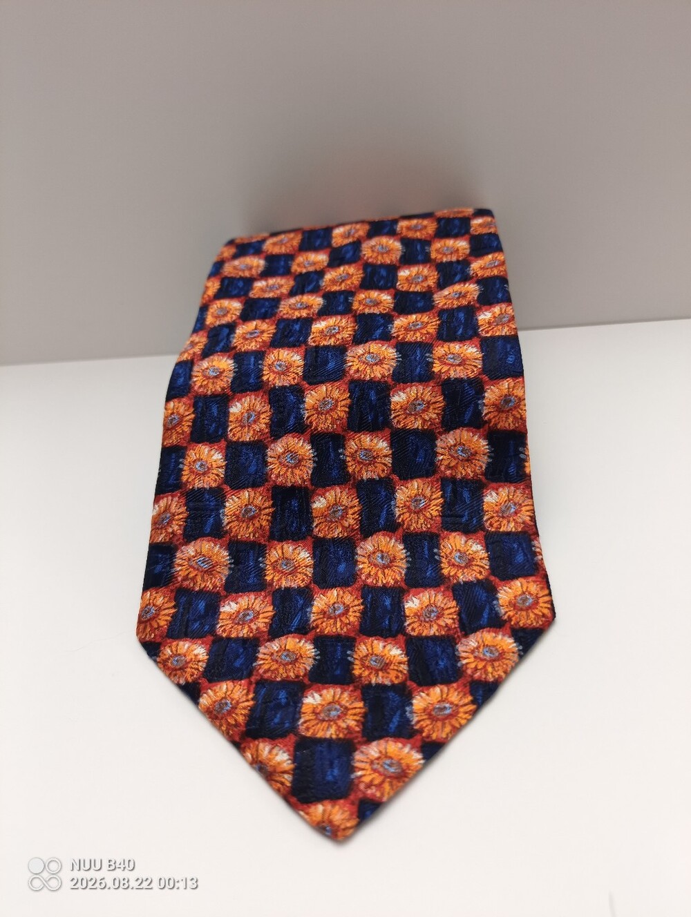 Ermenegildo Zegna Orange & Blue Patterned Silk Tie
